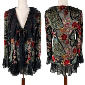 Patricia Wolf Velvet Volant Jacket Lace Trim Cardigan Size Medium Whimsigoth - Bild 1 von 12
