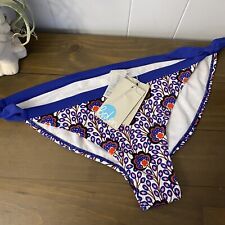 New Boden Bikini Bottoms Tie 10 Blue Retro Floral Pattern Cute Swim 