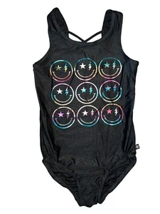 Pixie Lane Girls Hi Shine Happy Face One Piece Bathing suit Leotard Size 8 - Picture 1 of 3