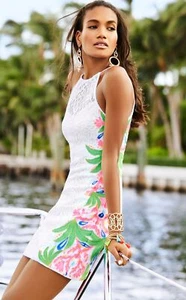VESTIDO RECTO PERLA LILLY PULITZER Resort Blanco Fruta Tropical Encaje TALLA 00/0/2 - Imagen 1 de 8