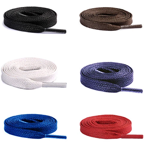 Flat Waxed Shoe laces Quality Coloured Cotton Shoelaces 6/7mm for Shoes Boots - Image 1 of 1
