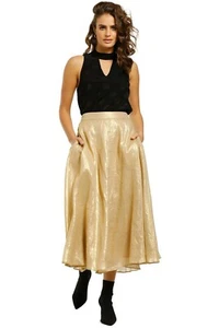 GINGER AND SMART Glorious Pleated Skirt in Gold Size 8 AU RRP 499 WITH DEFECTS - Picture 1 of 7