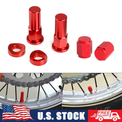 Pair Tire Valve Stem Caps + Rim Lock Nuts For Honda Yamaha Suzuki Kawasaki KTM Foto 1 de 4