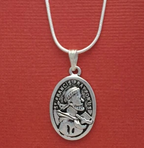 St Francis Necklace Silver plated Charm Pendant and Chain Saint Assisi Medal - Picture 1 of 3