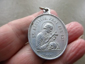 ANTIK VINTAGE SILBERFARBEN HEILIGER ALOYSIUS RELIGIÖSE MEDAILLE ANHÄNGER CHARM ANHÄNGER ALT - Bild 1 von 2