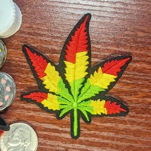Rastafarian Marijuana Leaf Patch Cannabis Weed Embroidered Iron On 2.75x2.5" - Picture 1 of 3