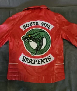 Red Leather Ladies Jacket South Side Serpents Snake Patch Size S - Picture 1 of 14