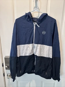 Hollister Windbreaker Full Zip Jacket Mens XL Center Logo Navy Blue Y2K - Picture 1 of 7
