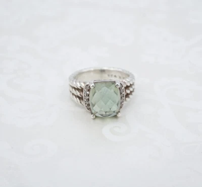 Anillo pequeño de trigo David Yurman prasiolita de diamantes de plata de ley 4,5 RS3809 Foto 1 de 4