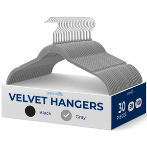Serenelife 30-Pcs Velvet Shirt Hangers - Non-Slip w/ 360° Swivel Hook (Gray) - Picture 1 of 7