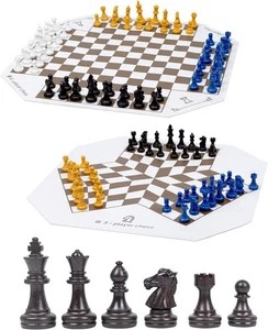 3 or 4 Player Chess Board Game Set,64 Pieces Colorful Chess,Chess Game for Team  - Picture 1 of 6