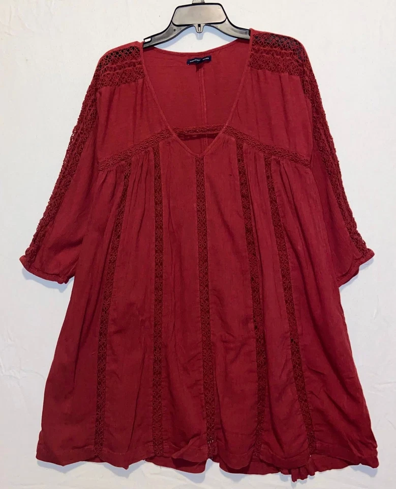 Vestido Babydoll American Eagle Granate Hasta la Rodilla Manga Campana Boho Talla Mediana Foto 1 de 4