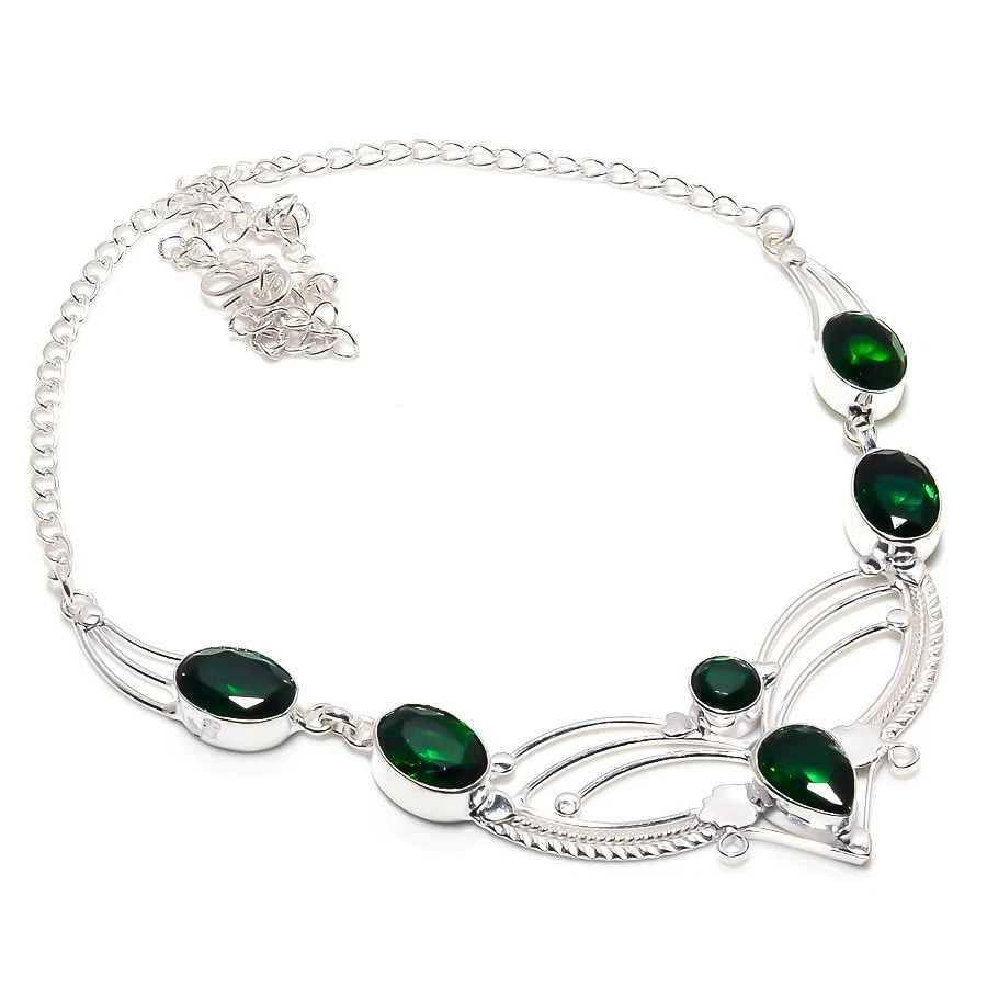 Collares de joyería de plata de ley 925 hechos a mano con piedras preciosas de diopsido cromadas talla 18" Foto 1 de 1