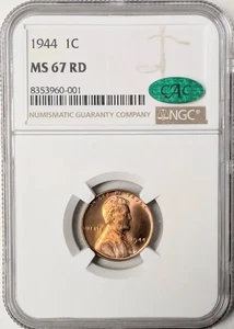 1944 Lincoln Wheat Cent Penny NGC MS-67 RD CAC - Picture 1 of 2