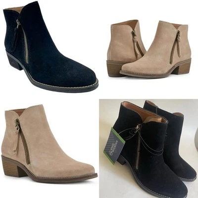 Botas al tobillo White Mountain para mujer de gamuza con tacón ancho cremallera lateral, topo/negro Foto 1 de 4