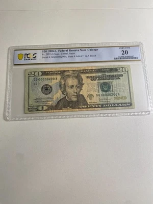 2004 20$ Bill Serial Number 200 GG00000200A Very Fine 20 - Image 1 of 2