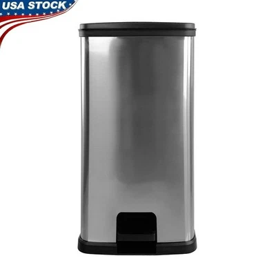 13 Gallon Touchless Step Trash Can Plastic Wastebasket Indoor Use Square Design - Image 1 of 4