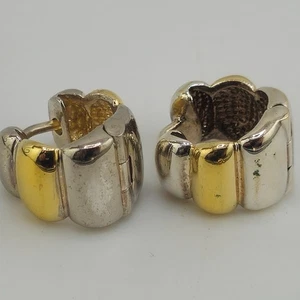 925 Sterling Silber bicolor Gold Huggie Ohrringe strukturiert aufklappbar klassischer Stil - Bild 1 von 6