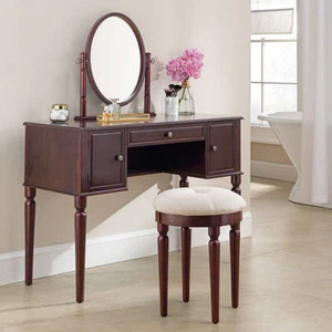 Classical Design Luxury Mirror Wooden Dressing Table & Stool Wooden Dress Vanity - Picture 1 of 5
