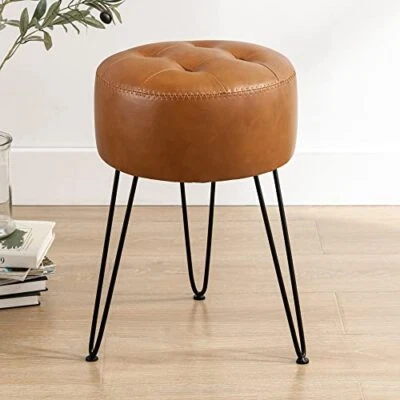  Faux Leather Vanity Stool Chair for Makeup Room，Brown Stool for Whiskey Brown - Image 1 of 4