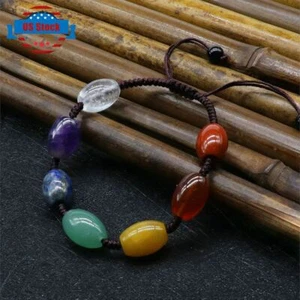 7 Chakra Stein Armband Reiki Heilung Kristall Natur Edelstein geflochtenes Seil HEISS - Bild 1 von 12
