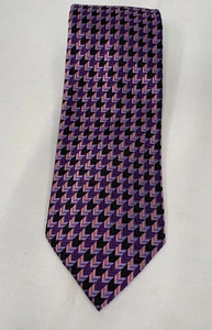 Allea Milano Mens Geometric 100% Silk Tie Made In Italy Purple Pink Black - Picture 1 of 3