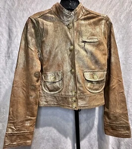 Bagatelle Genuine Leather Metallic Gold Moto Jacket Size Small - Picture 1 of 6