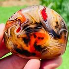 118g Natural Exquisite Totem Pattern Silk Bande Agate Crystal Palm Stone Healing