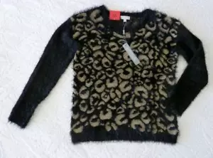 Nuevo con etiquetas Joseph A. Suéter suéter con patrón de leopardo ultra suave y peludo negro y bronceado ~ M - Imagen 1 de 12