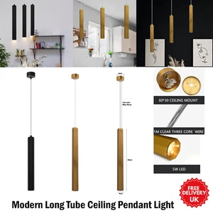 Modern Long Tube Ceiling Pendant Light Aluminum Cylindrical Suspension Spotlight - Picture 1 of 32