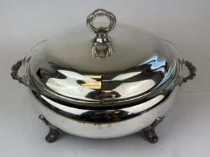 Sheffield Silver Co 10" Plated Casserole Serving Dish With Pyrex Liner AS IS - Picture 1 of 3