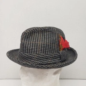 Vintage Fedora Hat Plaid Lambswool w/ Red & Yellow feathers Size 7 - Picture 1 of 12