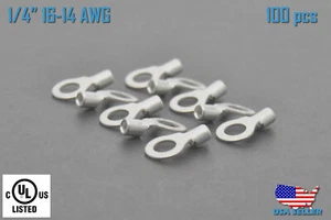 100pcs 1/4" 16-14 AWG Non-Insulated Wire Ring Terminal Connectors RNB2-6 - Picture 1 of 4