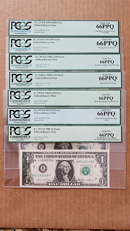 $1-$2-$5-$10-$20-$50-$100 FRN ERROR NOTE PCGS66PPQ - Image 1 of 4