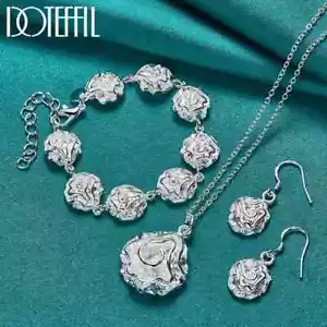 Doteffil 3-teilig 925 Sterlingsilber Rose Blume Ohrring Halskette Armband Set - Bild 1 von 6
