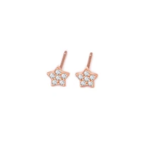 Orecchini A Perno A Stella In Argento Sterling Con CZ Pavé - 5mm Oro Rosa - Foto 1 di 8