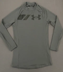 Under Armour Fitted Shirt Cold Gear Mens Small Gray Grid Mock Neck Long Sleeve - Picture 1 of 8