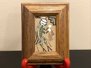 Lester Johnson Artist Sand Painting Signed Wooden Box Mini Art 3 5/8 X 4 5/8” - Picture 1 of 3