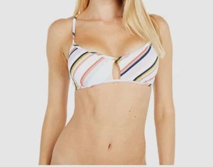Roxy Women's White Striped Cross Back Beach Classic Bikini Top Size M - Picture 1 of 2