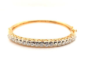 Vintage $3200 14K Two Tone Gold Diamond Bangle Bracelet