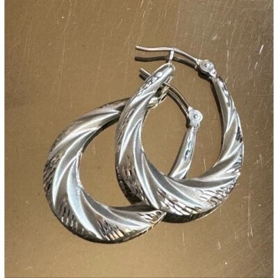 JCM 14K WHITE GOLD BRIGHT CUT HOOP EARRINGS SKY - Image 1 of 4