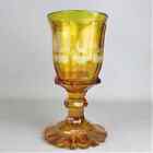 Antique Large Bohemian Amber Glass Cased Goblet W Animal Etchings Victorian 19th