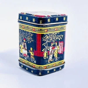 Vintage Tea Tin Oriental Black Pink Gold Cranes Asian Women Men 1970s - Picture 1 of 14