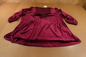Bloomchic Womens Plus Size 30 Burgundy Velvet Sweetheart Long Sleeve Blouse NWT - Picture 1 of 9