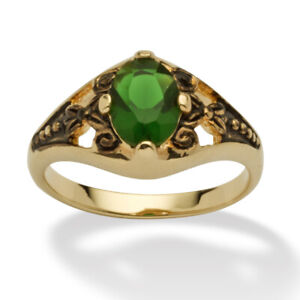 Simulated Birthstone Gold-Plated Filigree Ring-May-Emerald