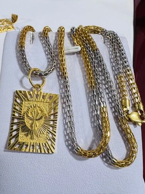 22K Solid 916 Real twotone Fine Gold Frame Sikh Necklace 21/21.5” Long 13.5g 3mm - Image 1 of 4