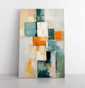 Impresión de pintura abstracta naranja verdoso pieza llamativa sobre lienzo enmarcado arte de pared - Imagen 1 de 16