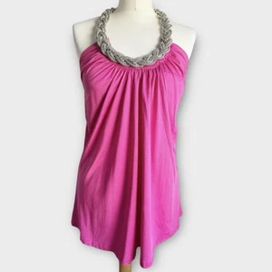 Quiz Halter Chain Blouse Top Sz  10 Pink Sleeveless Backless Glam Party 2010 NEW - Picture 1 of 9