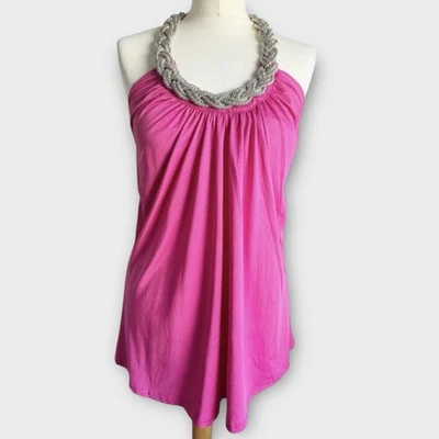 Quiz Halter Chain Blouse Top Sz  10 Pink Sleeveless Backless Glam Party 2010 NEW - Image 1 of 4