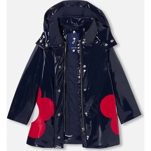 JACADI PARIS Girl Patent Raincoat Navy Blue Flower Floral Girl’s Size 10 Outdoor - Picture 1 of 10